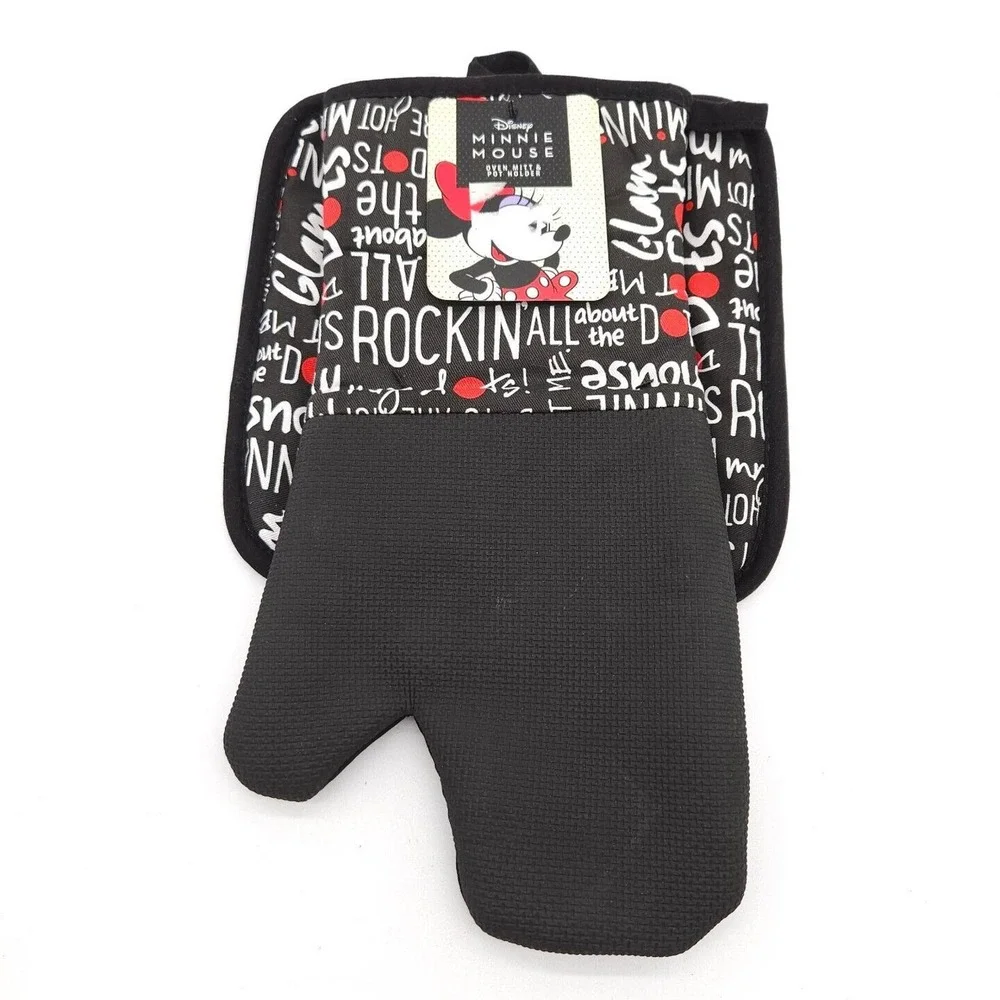 Set of 2 Disney Kitchen Oven Mitt & Pot Holder‎ Minnie Mouse Black New